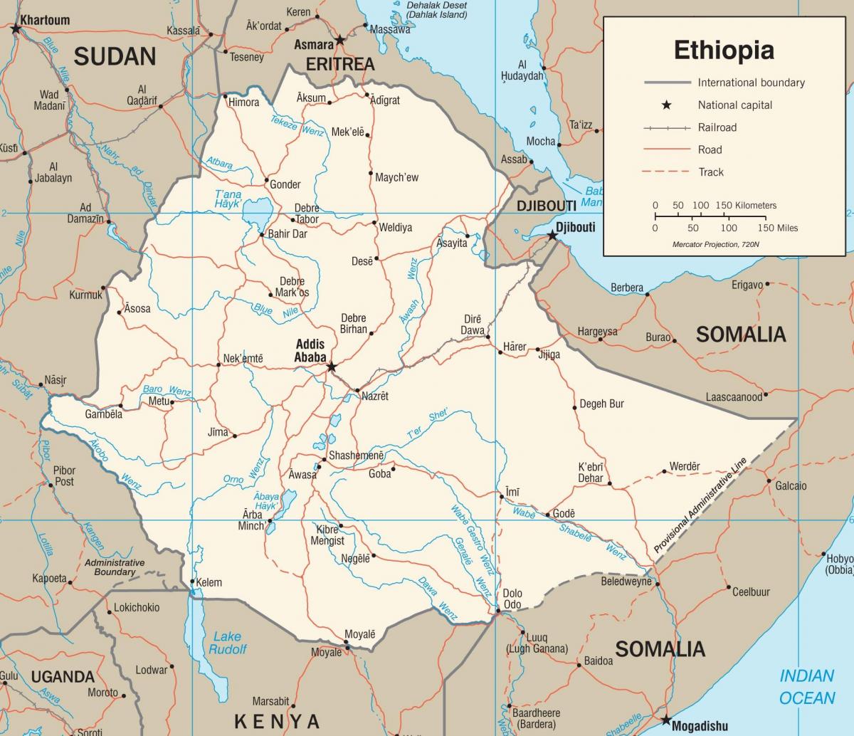 ایتھوپیا کے روڈ نیٹ ورک کا نقشہ