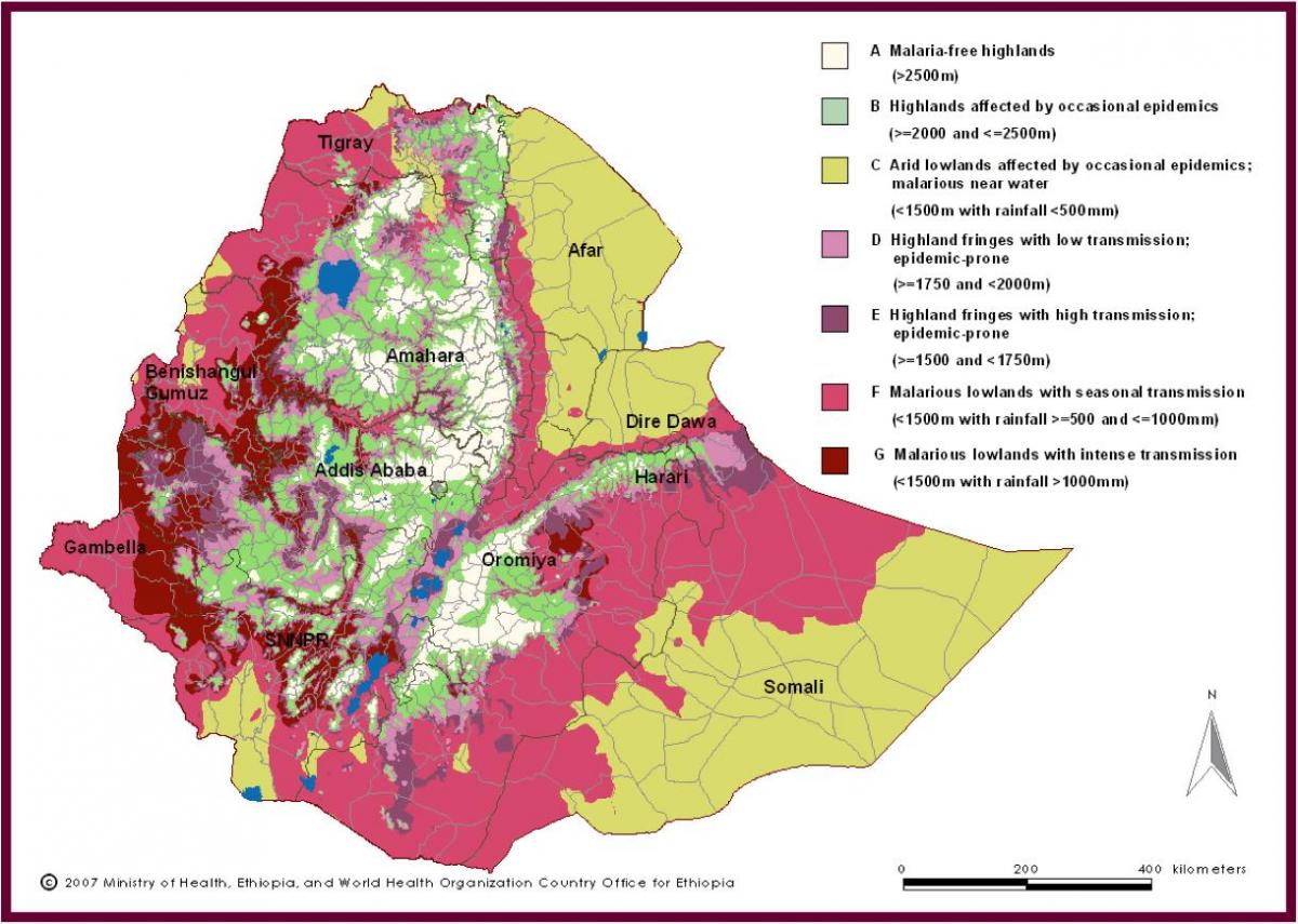 کا نقشہ ایتھوپیا ملیریا