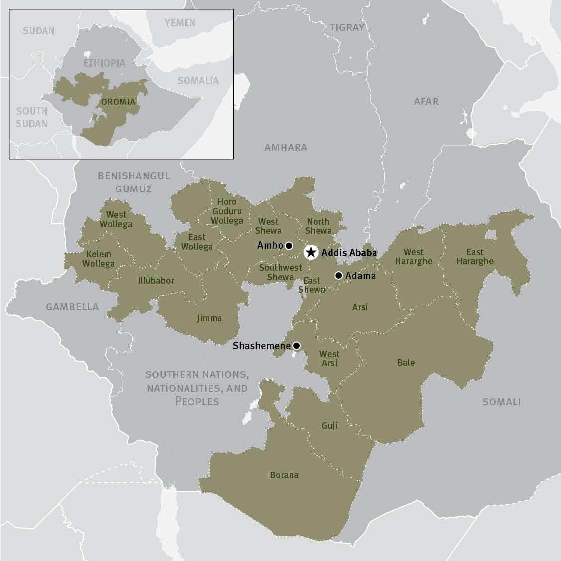 نقشہ کے oromia region میں ایتھوپیا